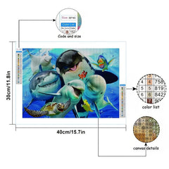 Dolphin Family with Diamonds Painting - Stunning Marine Life Drill Art