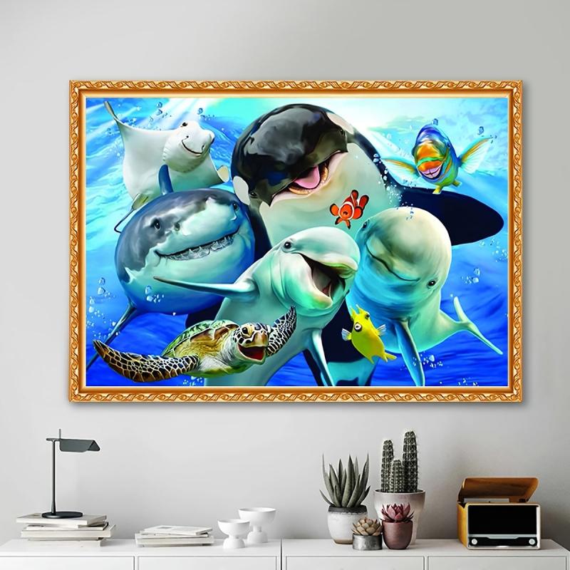 Dolphin Family with Diamonds Painting - Stunning Marine Life Drill Art