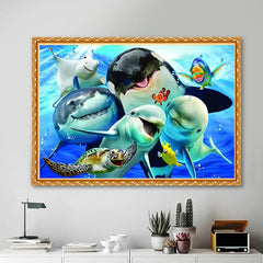 Dolphin Family with Diamonds Painting - Stunning Marine Life Drill Art