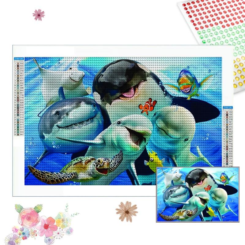 Dolphin Family with Diamonds Painting - Stunning Marine Life Drill Art