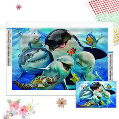 Dolphin Family with Diamonds Painting - Stunning Marine Life Drill Art