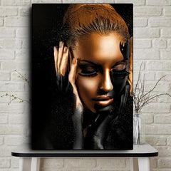 Golden African Art Woman Painting Canvas Wall Picture Living Room Decor Gift