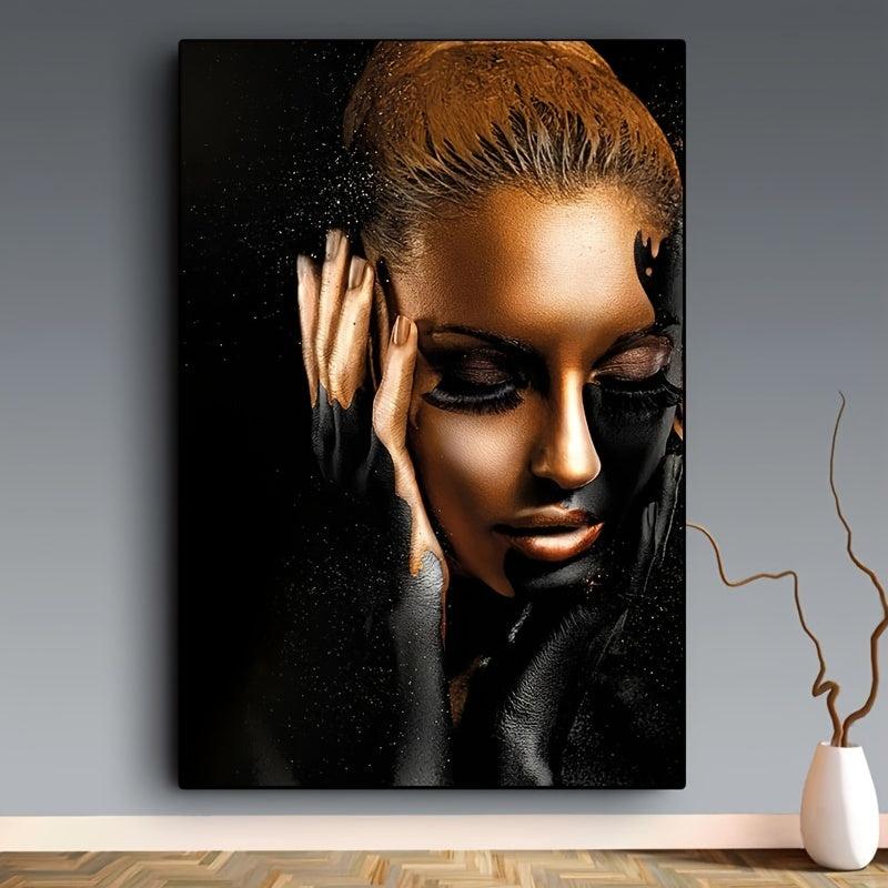 Golden African Art Woman Painting Canvas Wall Picture Living Room Decor Gift