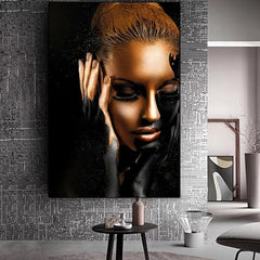 Golden African Art Woman Painting Canvas Wall Picture Living Room Decor Gift