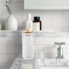 Cotton Swab Holder With Bamboo Lid Cosmetic Organizer
