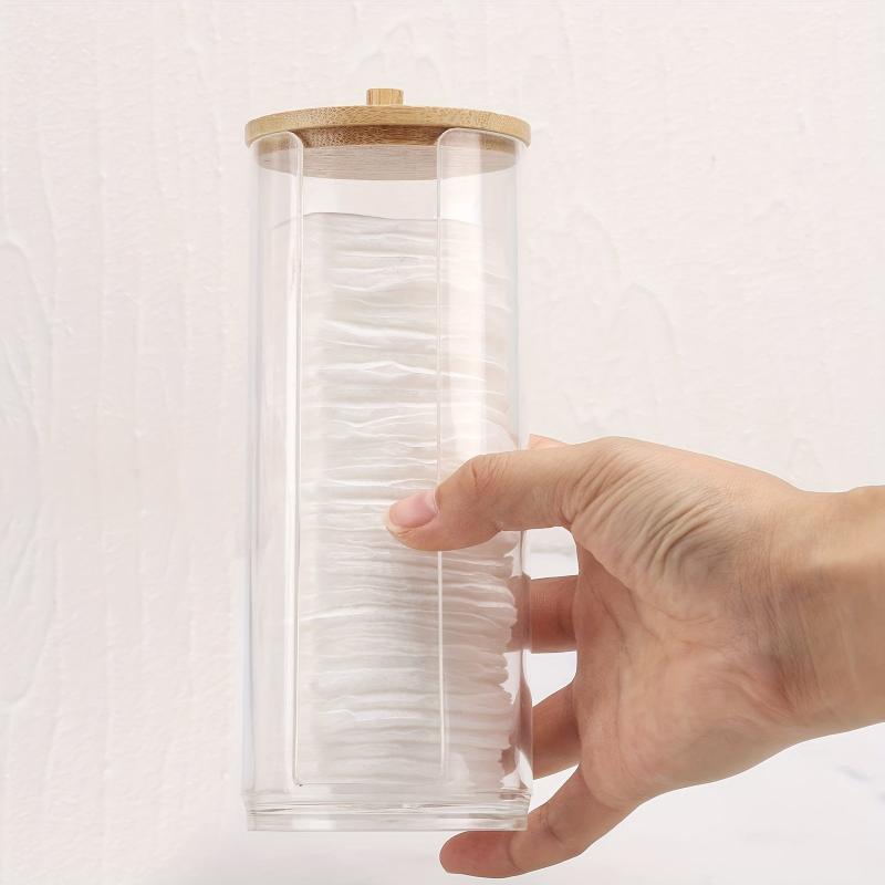 Cotton Swab Holder With Bamboo Lid Cosmetic Organizer