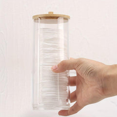 Cotton Swab Holder With Bamboo Lid Cosmetic Organizer