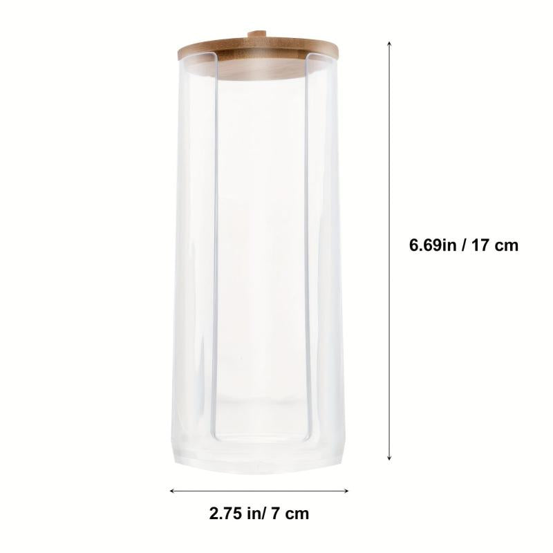 Cotton Swab Holder With Bamboo Lid Cosmetic Organizer