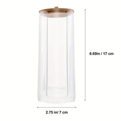 Cotton Swab Holder With Bamboo Lid Cosmetic Organizer
