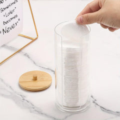 Cotton Swab Holder With Bamboo Lid Cosmetic Organizer