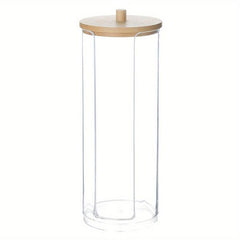 Cotton Swab Holder With Bamboo Lid Cosmetic Organizer