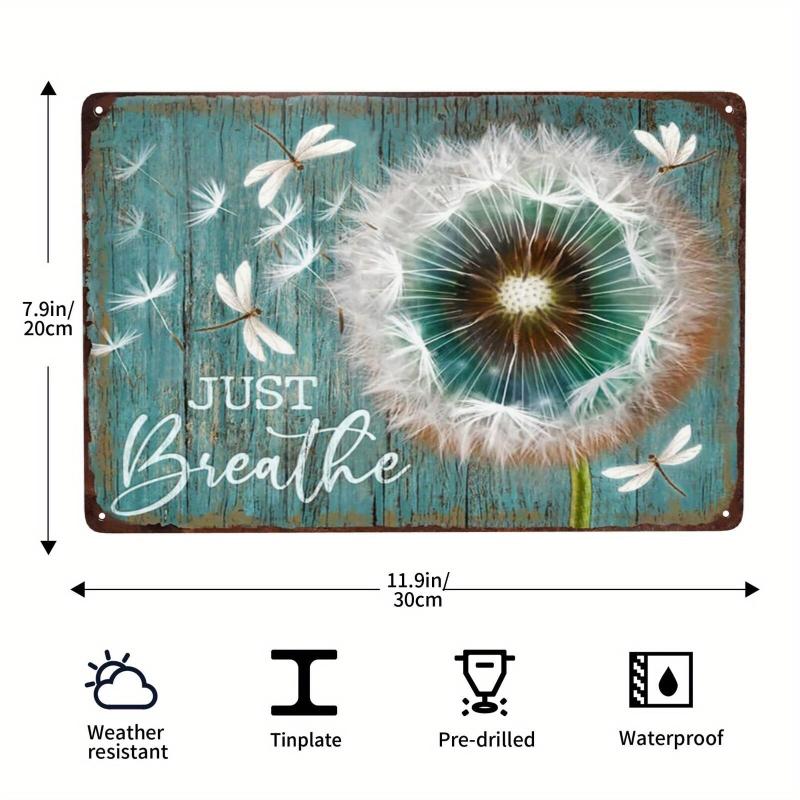 Vintage Dandelion & Dragonfly Metal Sign 8x12 Inches