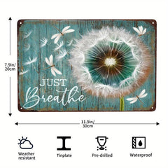 Vintage Dandelion & Dragonfly Metal Sign 8x12 Inches