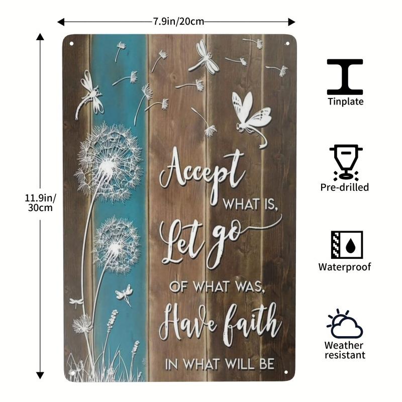 Vintage Dandelion & Dragonfly Metal Sign 8x12 Inches