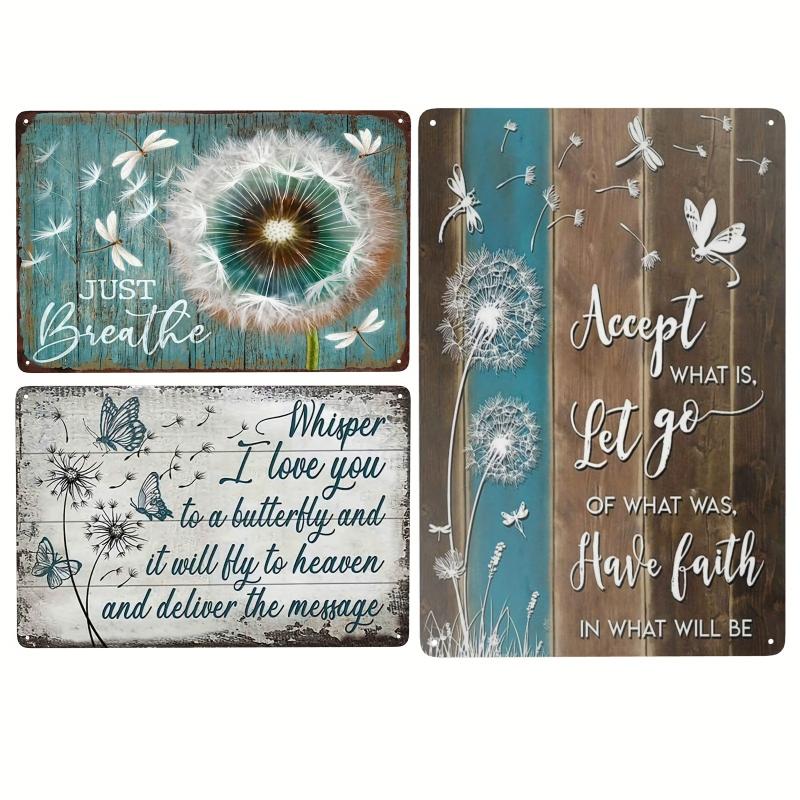 Vintage Dandelion & Dragonfly Metal Sign 8x12 Inches
