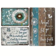 Vintage Dandelion & Dragonfly Metal Sign 8x12 Inches
