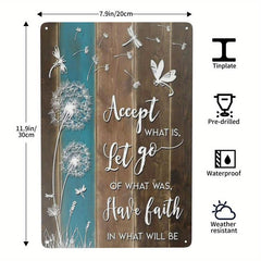 Vintage Dandelion & Dragonfly Metal Sign 8x12 Inches