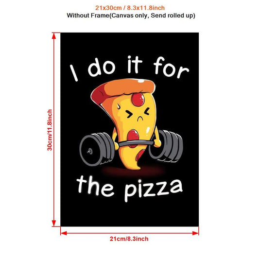 Canvas Poster Vintage Cartoon Art Pizza Weightlifting Ideal Gift Bedroom Decor