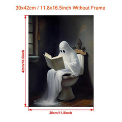 Halloween Canvas Poster Modern Art Funny Ghost On Toilet Ghost In The Bathtub
