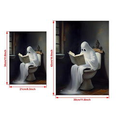 Halloween Canvas Poster Modern Art Funny Ghost On Toilet Ghost In The Bathtub
