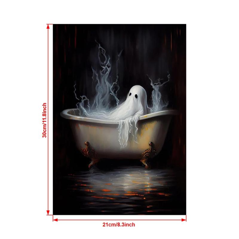 Halloween Canvas Poster Modern Art Funny Ghost On Toilet Ghost In The Bathtub