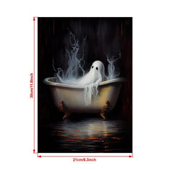 Halloween Canvas Poster Modern Art Funny Ghost On Toilet Ghost In The Bathtub