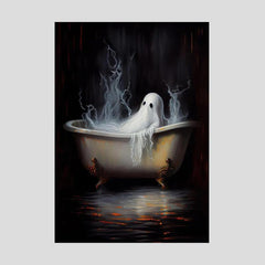 Halloween Canvas Poster Modern Art Funny Ghost On Toilet Ghost In The Bathtub