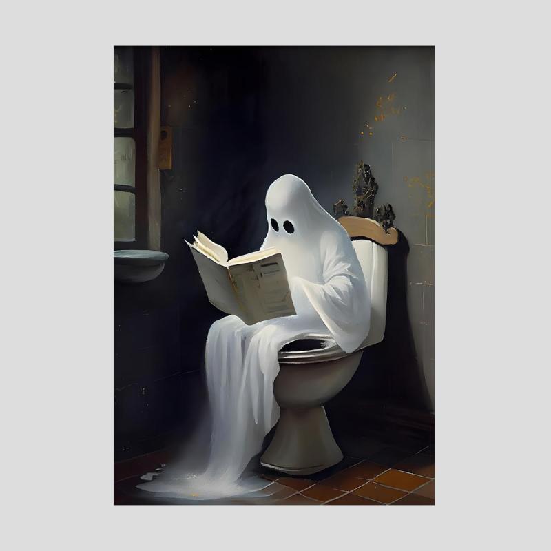 Halloween Canvas Poster Modern Art Funny Ghost On Toilet Ghost In The Bathtub