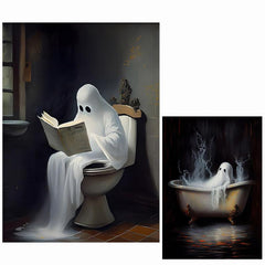 Halloween Canvas Poster Modern Art Funny Ghost On Toilet Ghost In The Bathtub