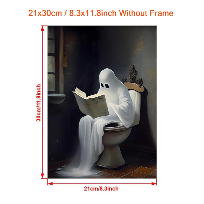 Halloween Canvas Poster Modern Art Funny Ghost On Toilet Ghost In The Bathtub