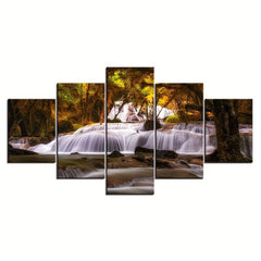 5 Panels Tree Waterfall Landscape Canvas Painting Home Decor