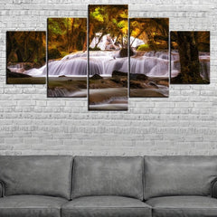 5 Panels Tree Waterfall Landscape Canvas Painting Home Decor