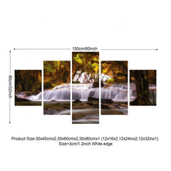 5 Panels Tree Waterfall Landscape Canvas Painting Home Decor