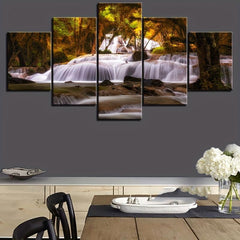 5 Panels Tree Waterfall Landscape Canvas Painting Home Decor