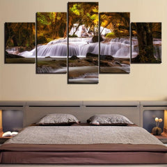 5 Panels Tree Waterfall Landscape Canvas Painting Home Decor