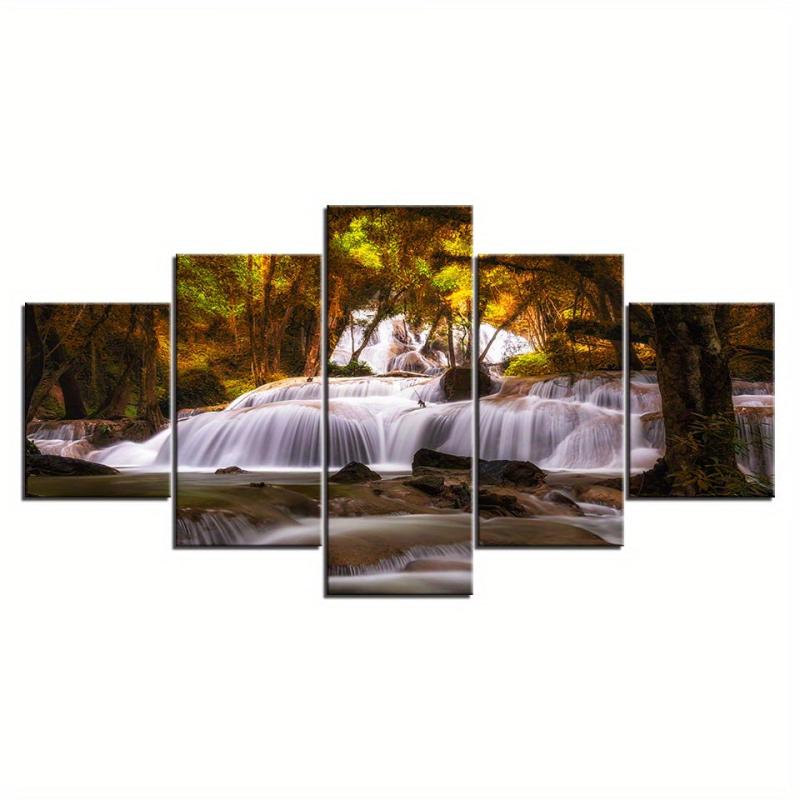 5 Panels Tree Waterfall Landscape Canvas Painting Home Decor