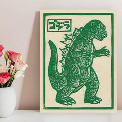 Green Dinosaur Cartoon Poster Wall Art Canvas Printing
