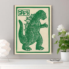 Green Dinosaur Cartoon Poster Wall Art Canvas Printing