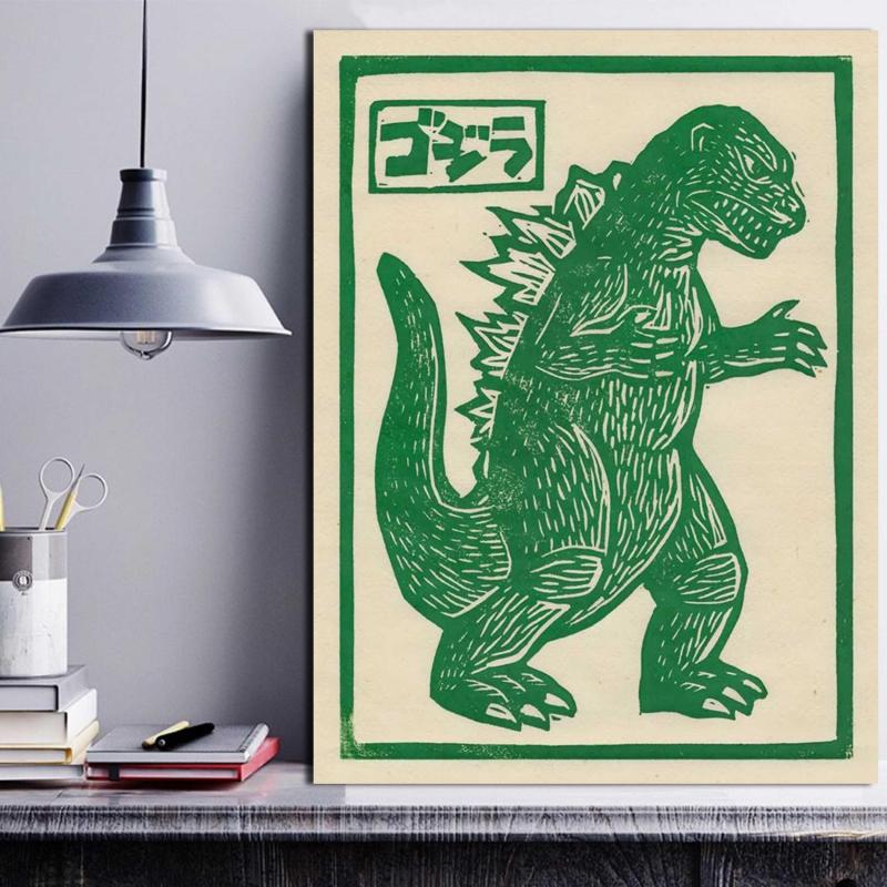 Green Dinosaur Cartoon Poster Wall Art Canvas Printing