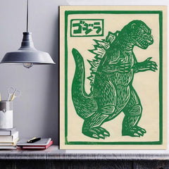 Green Dinosaur Cartoon Poster Wall Art Canvas Printing
