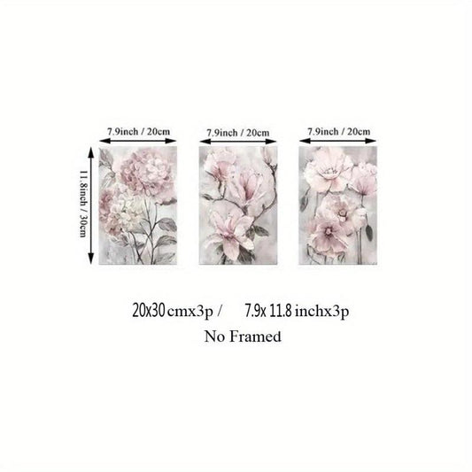 Pink Flower Canvas Art Poster Set