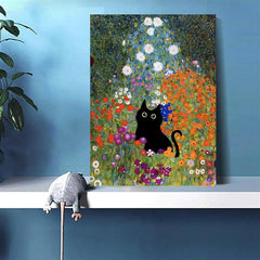 Abstract Canvas Painting Klimt Flowers Cat Painting On Canvas Wall Art