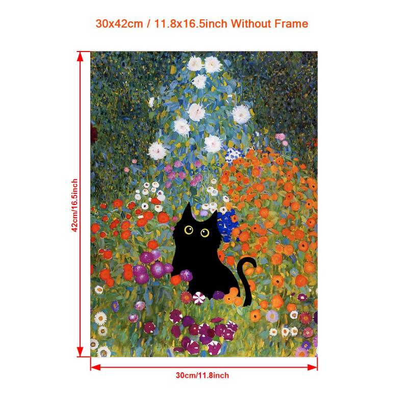Abstract Canvas Painting Klimt Flowers Cat Painting On Canvas Wall Art