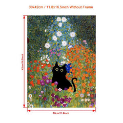 Abstract Canvas Painting Klimt Flowers Cat Painting On Canvas Wall Art