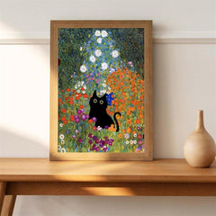 Abstract Canvas Painting Klimt Flowers Cat Painting On Canvas Wall Art