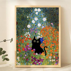 Abstract Canvas Painting Klimt Flowers Cat Painting On Canvas Wall Art
