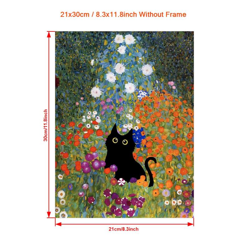 Abstract Canvas Painting Klimt Flowers Cat Painting On Canvas Wall Art