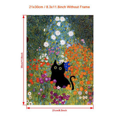 Abstract Canvas Painting Klimt Flowers Cat Painting On Canvas Wall Art