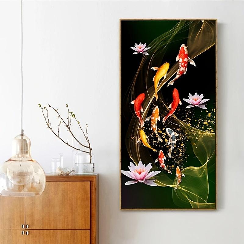 Chinese Style Red Koi Lucky Carp Canvas Painting Fish Goldfish Poster