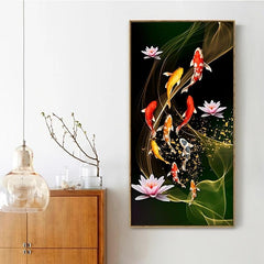 Chinese Style Red Koi Lucky Carp Canvas Painting Fish Goldfish Poster